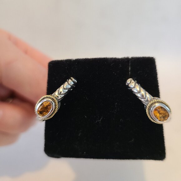 Andrea Candela Hoop Earrings 925 Silver with Citrine & 18K Gold - Picture 1 of 7